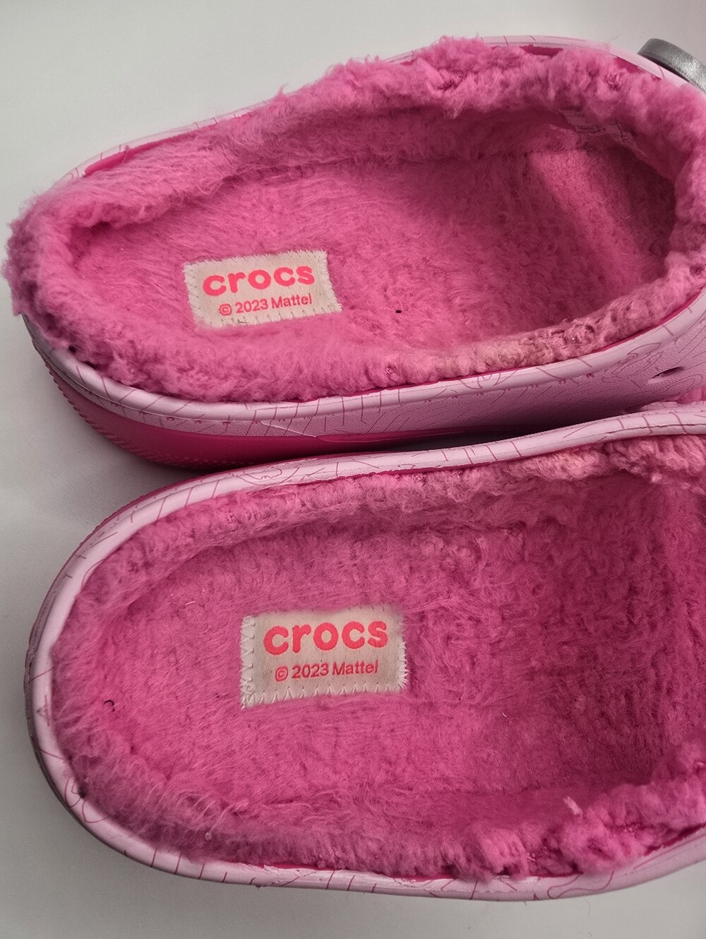 CROCS Cozzzy Pink Plush-Lined Mattel Barbie Slide Sandals. Worn Once. Ladies 10 - Picture 7 of 16